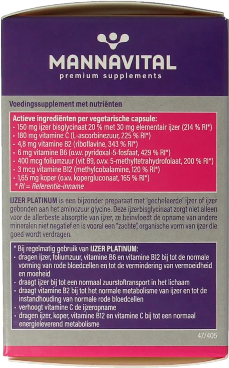 Mannavital IJzer Platinum 60 Vegetarische Capsules