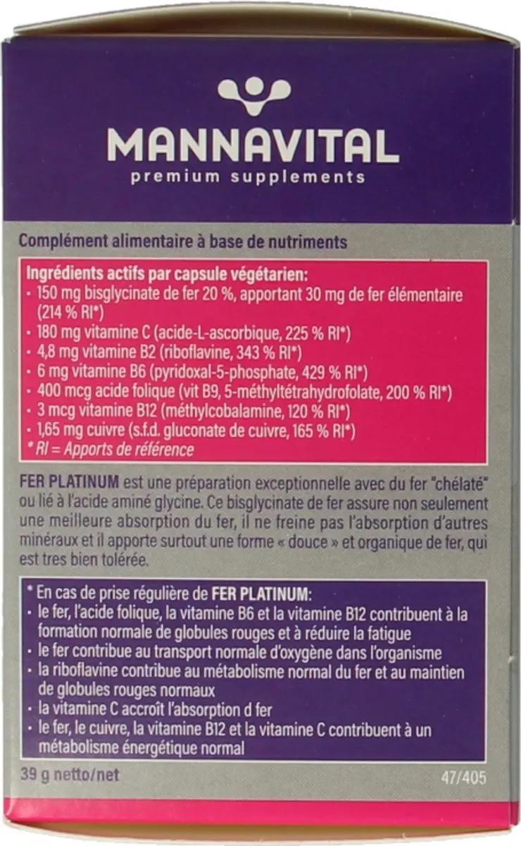 Mannavital IJzer Platinum 60 Vegetarische Capsules