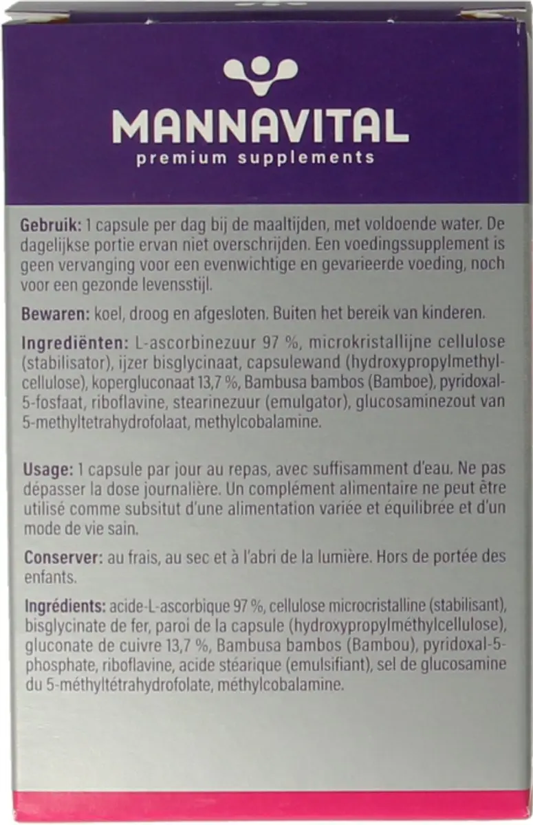 Mannavital IJzer Platinum 60 Vegetarische Capsules