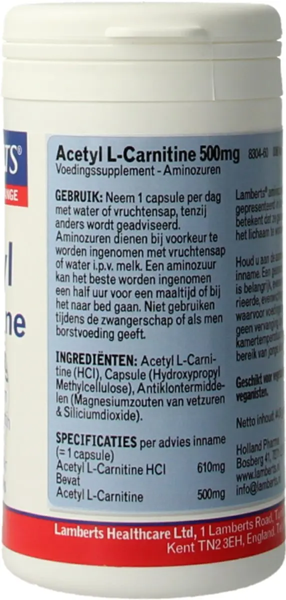 Lamberts Acetyl-L-Carnitine 500mg - 60 Capsules