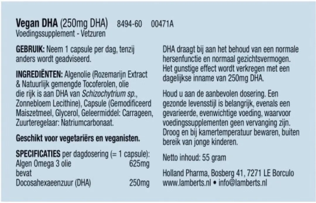 Lamberts Vegan DHA 250mg Capsules - 60 Stuks