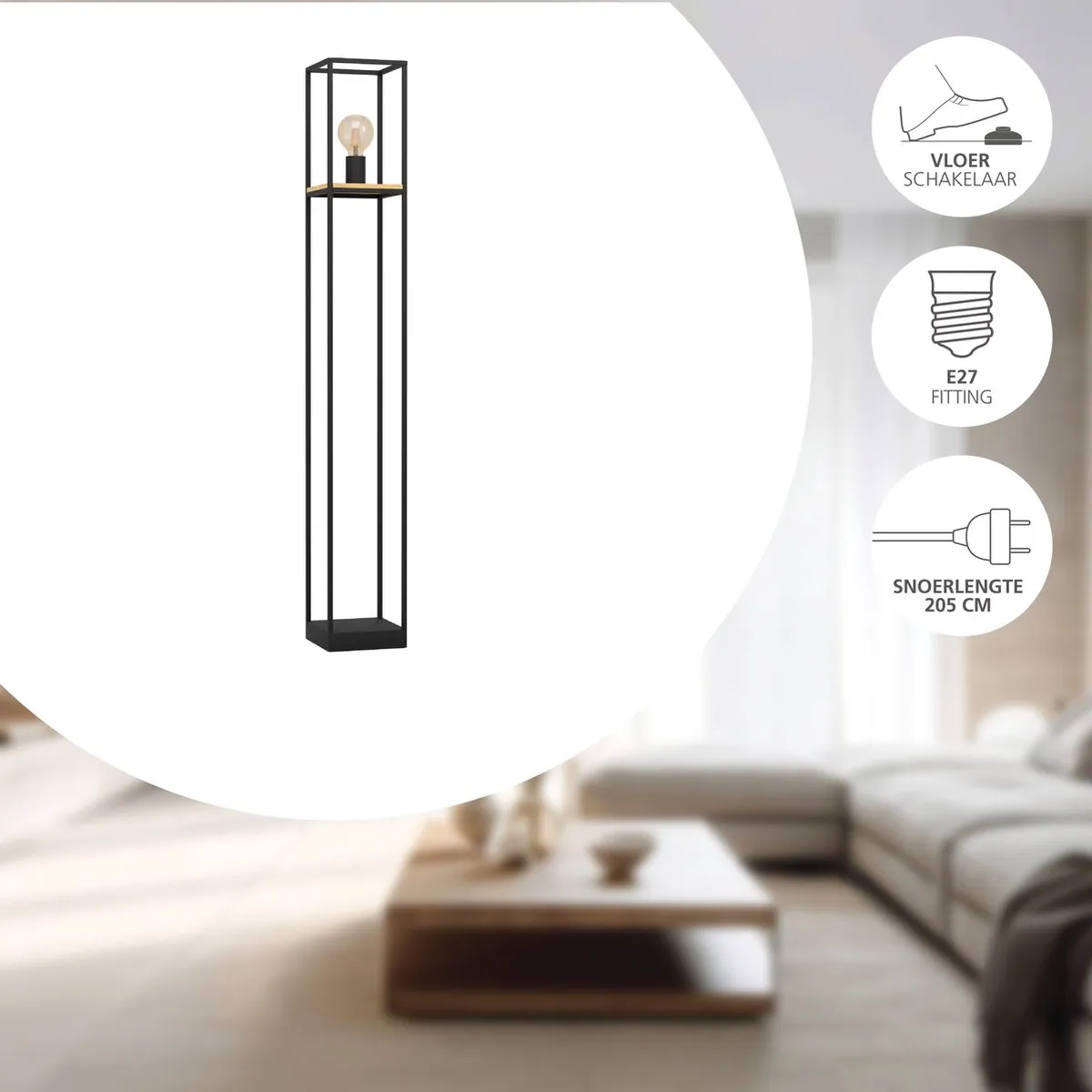 Eglo Libertad Vloerlamp E27 128,5cm - Zwart/Bruin - afbeelding 6 van 6