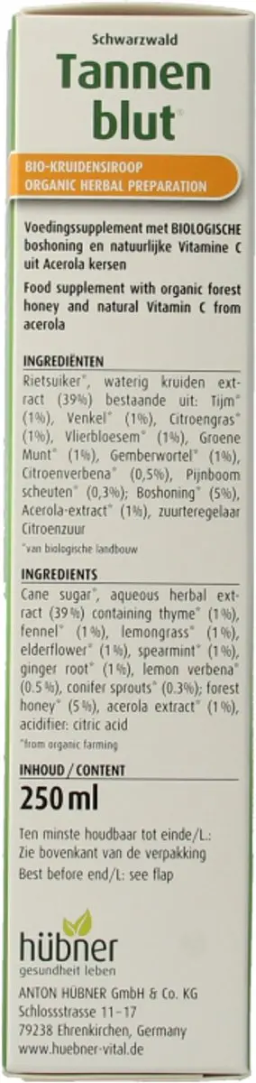 Hubner Tannenblut Bio Kruidensiroop 250ml