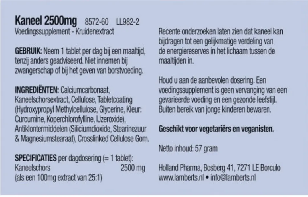 Lamberts Kaneel 2500 mg 60 Tabletten