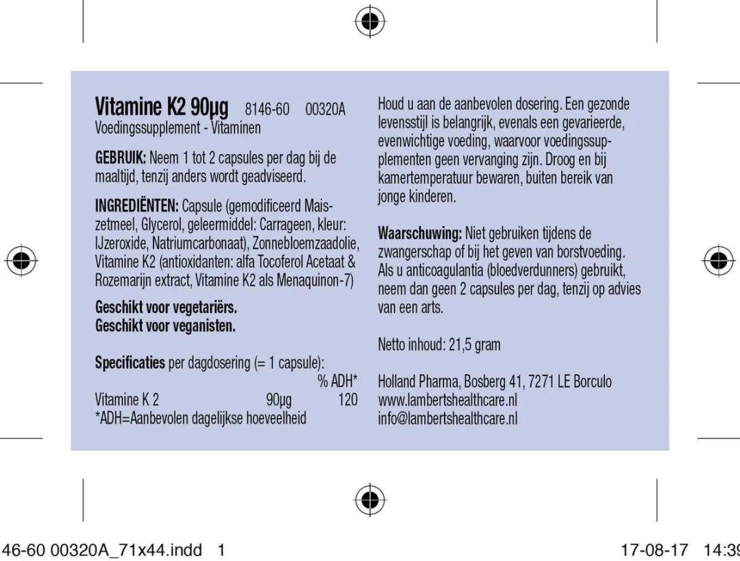 Lamberts Vitamine K2 90mcg Capsules - 60 Stuks