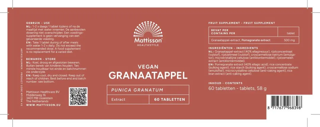 Mattisson Granaatappel Extract 500mg - 60 Tabletten