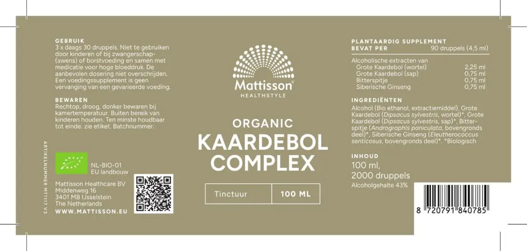 Mattisson Biologisch Kaardebolcomplex Tinctuur 100ml