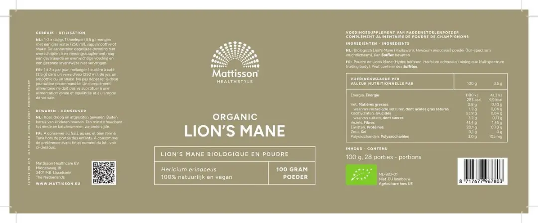 Mattisson Biologische Lion's Mane Poeder 100g