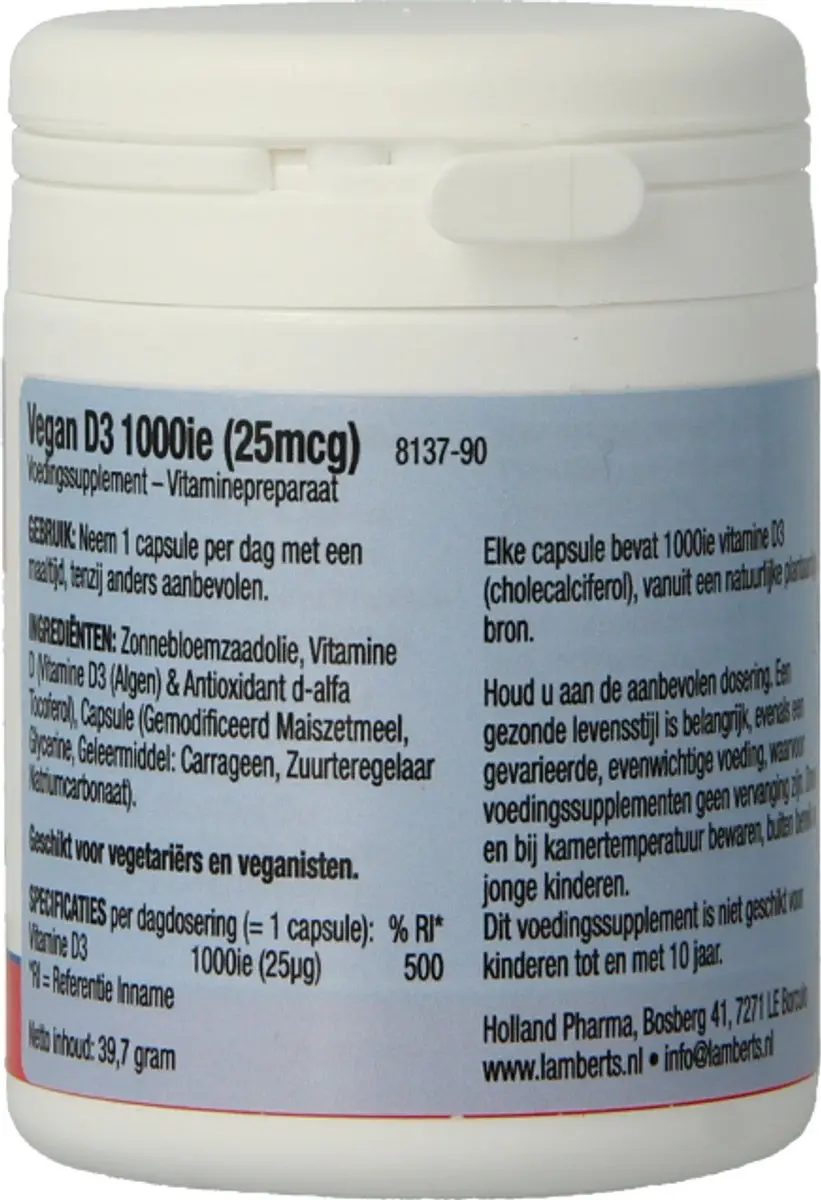 Lamberts Vitamine D3 1000IE 90 Capsules - Vegan