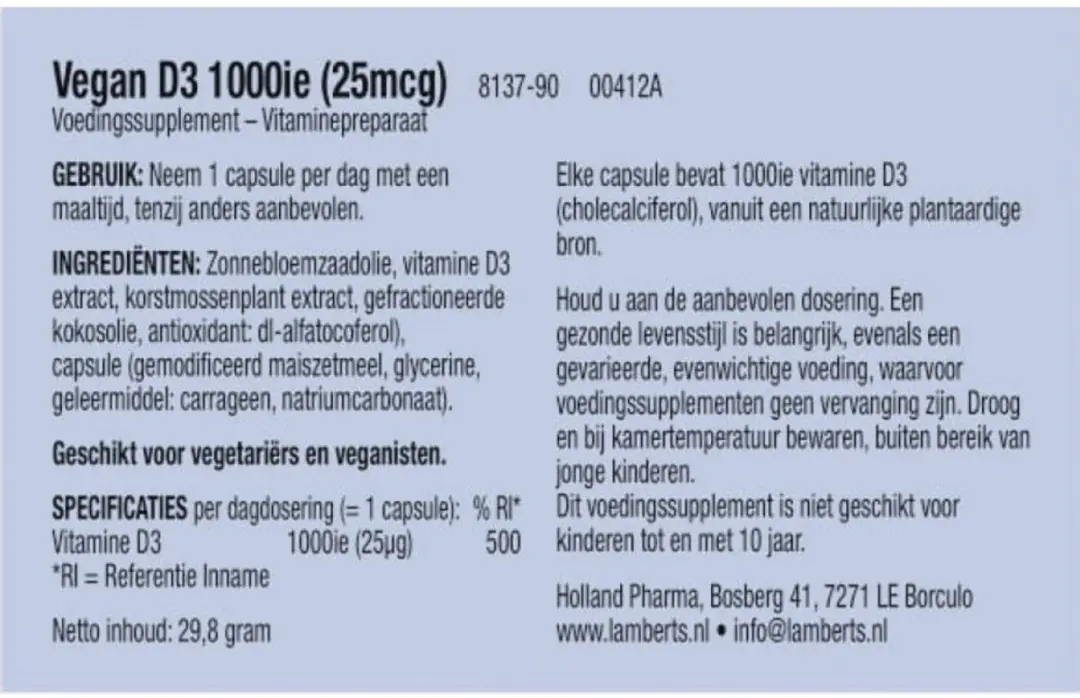 Lamberts Vitamine D3 1000IE 90 Capsules - Vegan