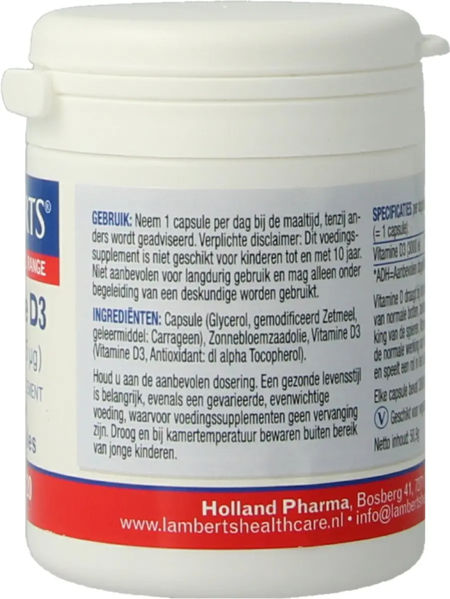 Lamberts Vitamine D3 3000IE Capsules - 120 Stuks