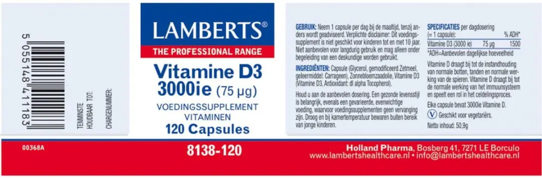 Lamberts Vitamine D3 3000IE Capsules - 120 Stuks