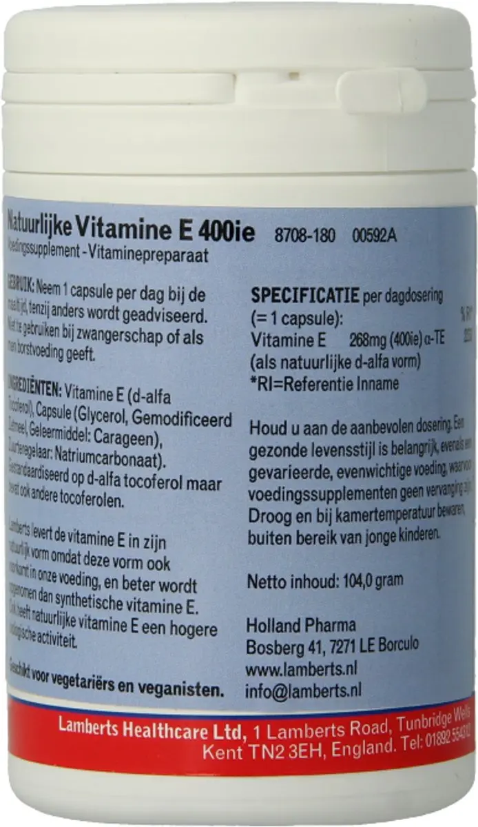 Lamberts Vitamine E 400IE Nat - 180 Stuks