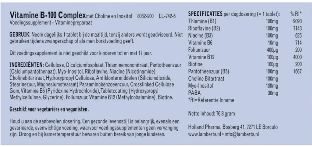 Lamberts Vitamine B100 Complex 200 Tabletten