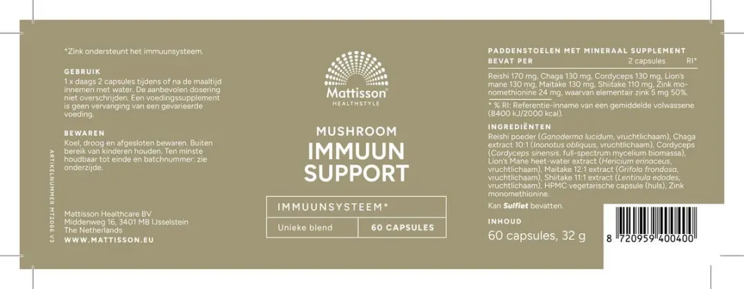 Mattisson Mushroom Immuun Support 60 Capsules