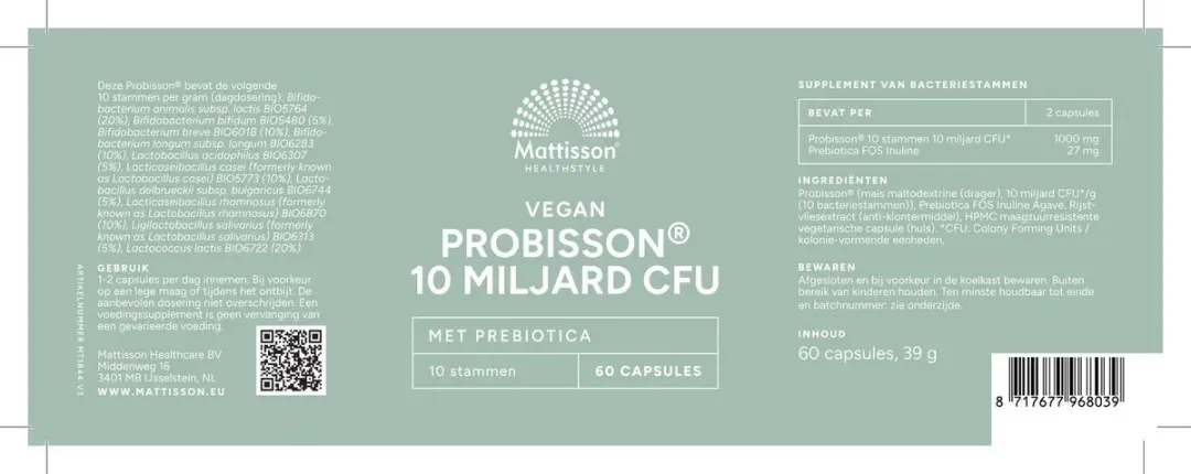 Mattisson Probisson Prebiotica 60 Capsules - 10 miljard CFU