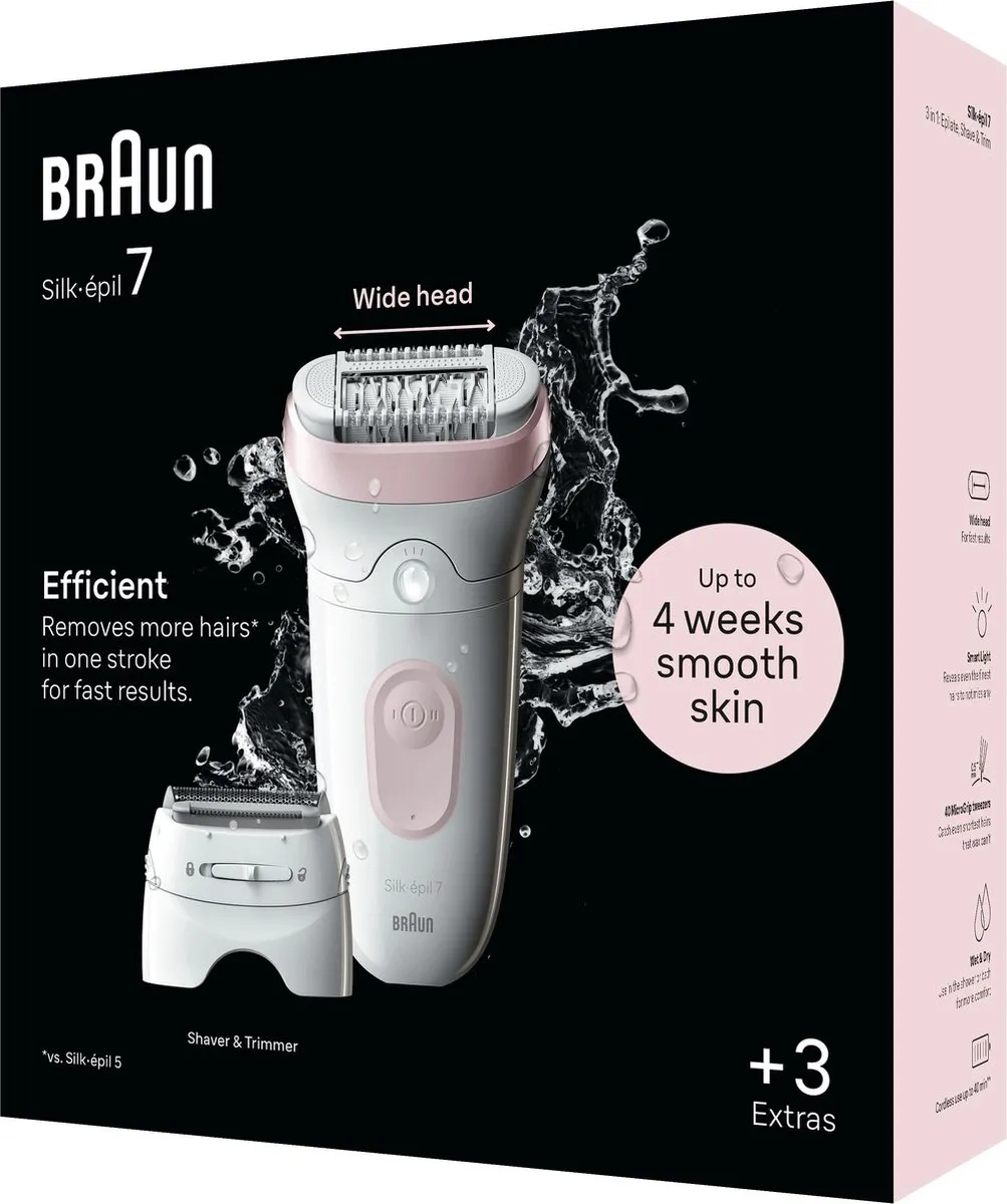 Braun Silk·épil 7 Type 7-030 Epilator - 2 Opzetstukken - Wit/Flamingo