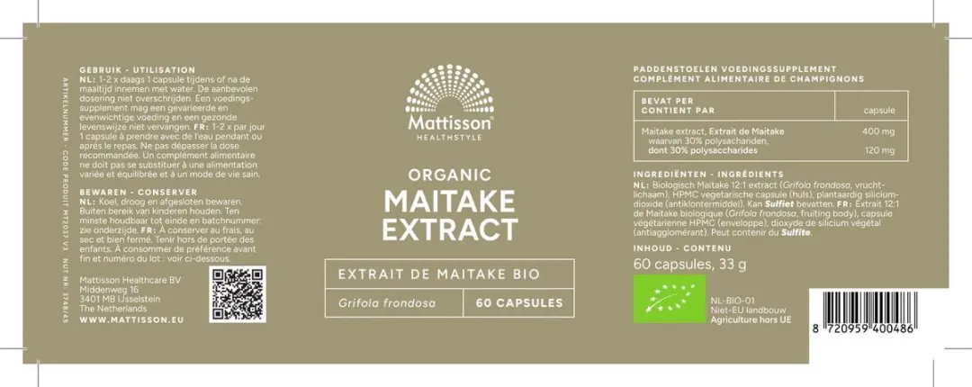 Mattisson Biologische Maitake 400mg Capsules - 60 Stuks