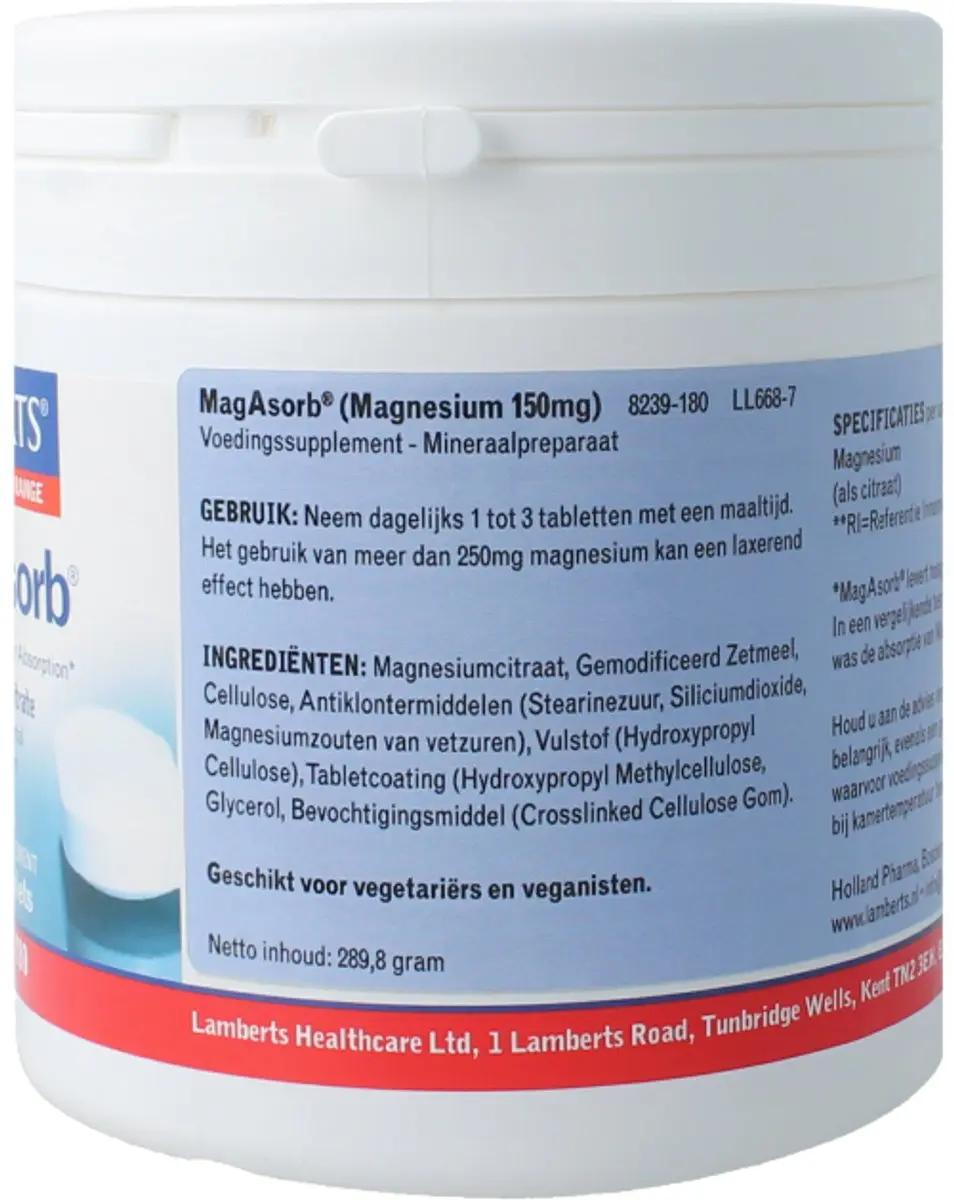 Lamberts MagAsorb Magnesiumcitraat 150mg - 180 Tabletten