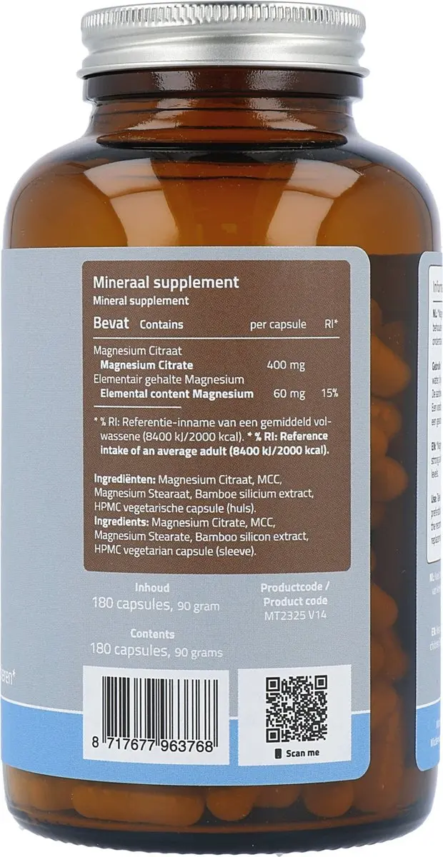 Mattisson Magnesium Citraat 400mg Vegan - 180 Capsules