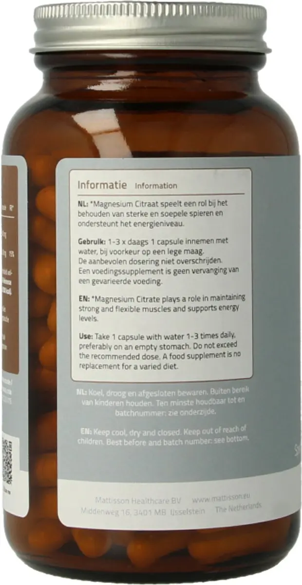 Mattisson Magnesium Citraat 400mg Vegan - 180 Capsules