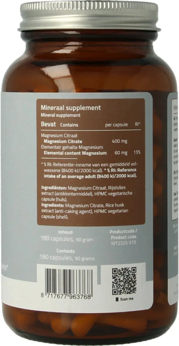 Mattisson Magnesium Citraat 400mg Vegan - 180 Capsules