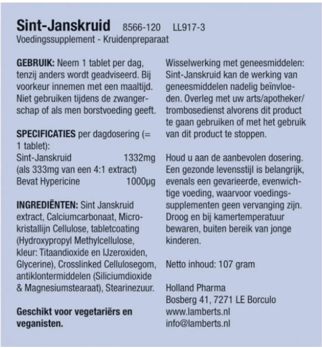 Lamberts Sint-Janskruid 120 Tabletten