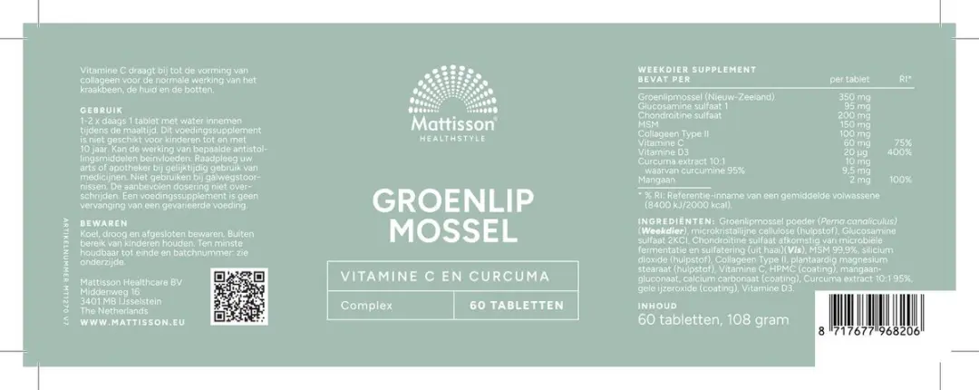 Mattisson Groenlipmossel Complex Tabletten 60 Stuks