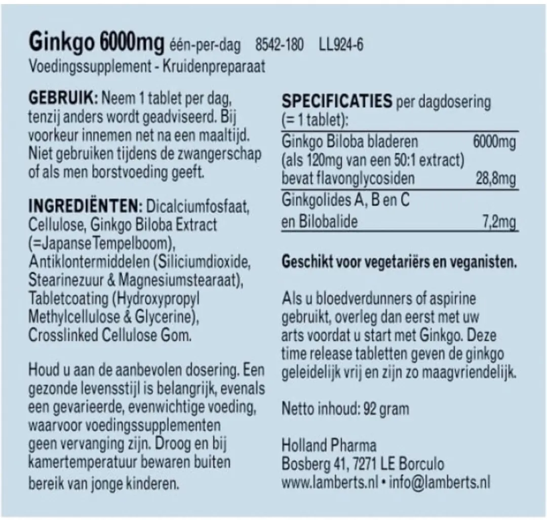 Lamberts Ginkgo Biloba 180 Capsules - 180mg