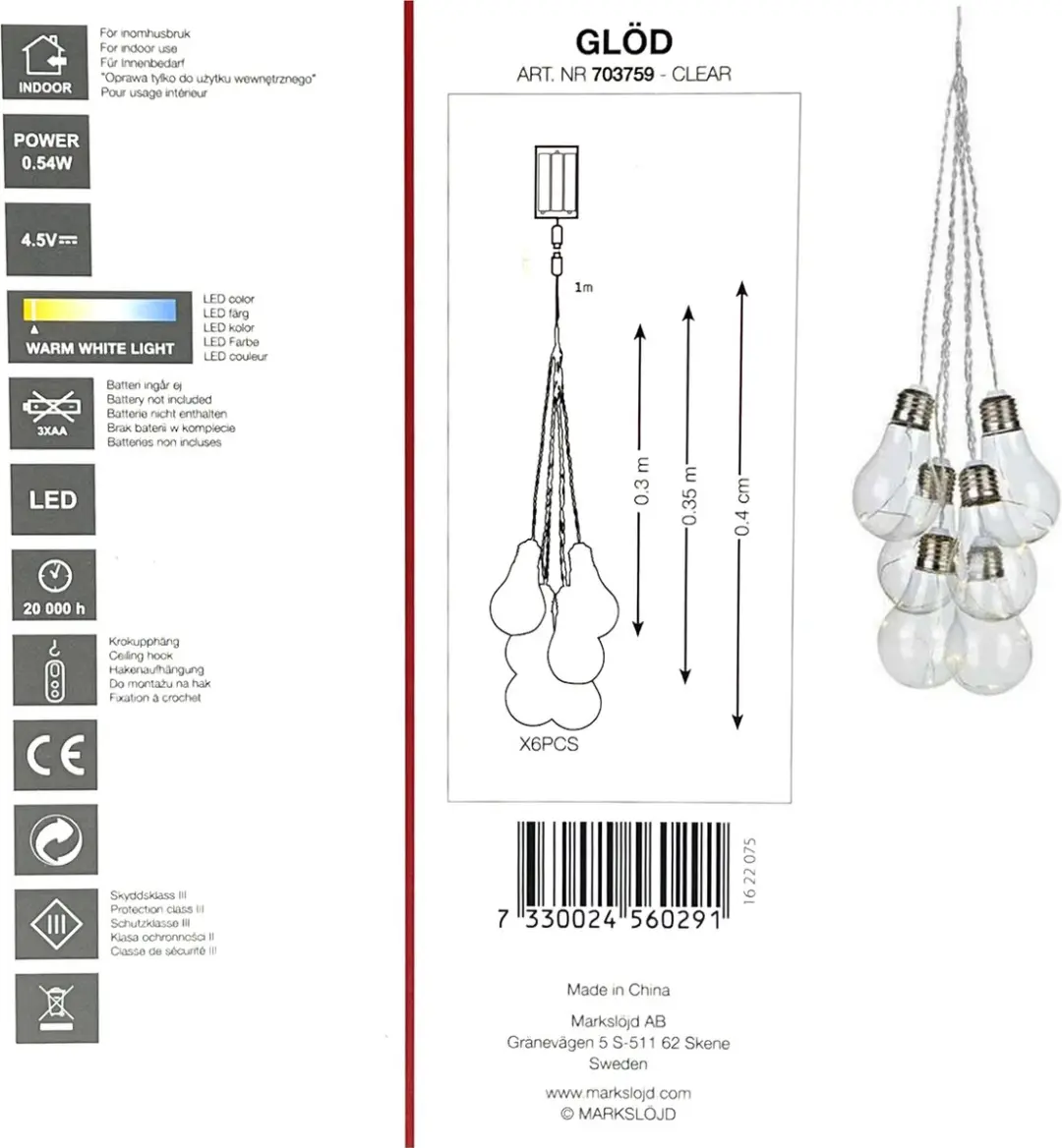 Markslöjd Decoratieve Hanglamp 6 Lichtpunten - Warm Wit