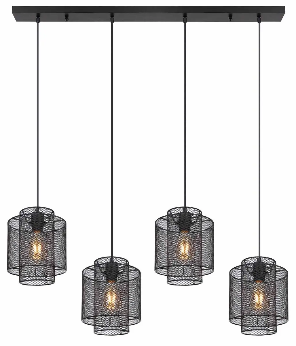 Globo Augustin Hanglamp E27 - 4 Lichtpunten - Zwart