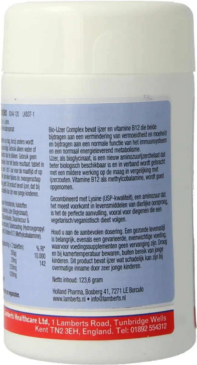 Lamberts Bio-IJzer Complex 120 Tabletten