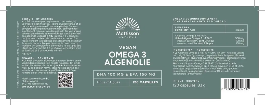 Mattisson Vegan Algenolie 120 Capsules - 150mg EPA/100mg DHA