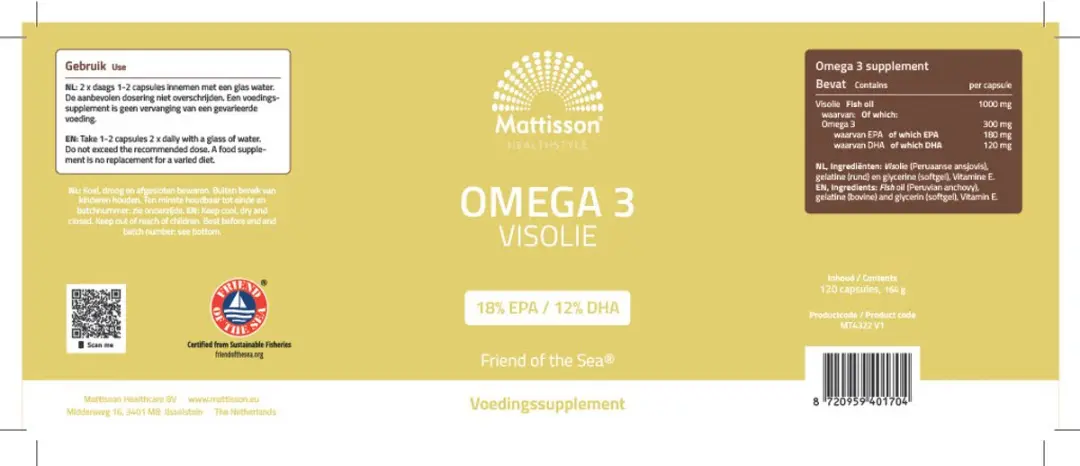 Mattisson Omega 3 Visolie 1000mg - 120 Capsules