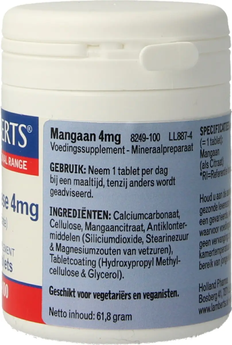 Lamberts Mangaan 4mg 100 Tabletten