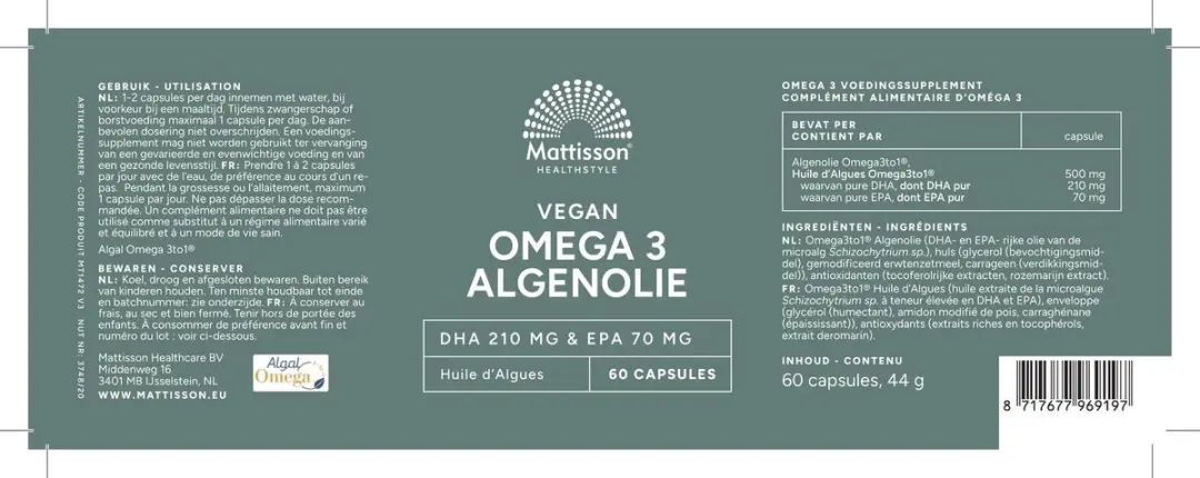 Mattisson Vegan Algenolie Omega 3 60 Capsules