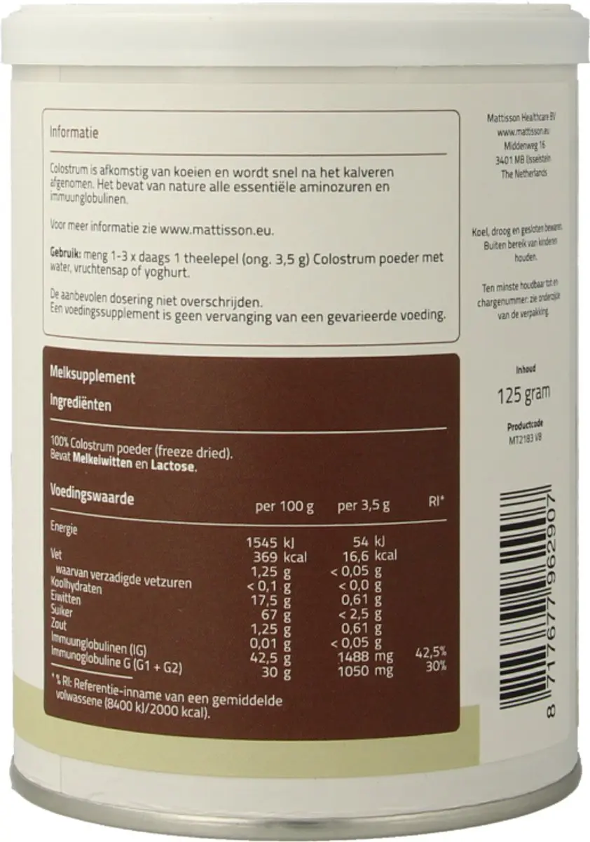 Mattisson Colostrum Poeder 30% IgG 125g