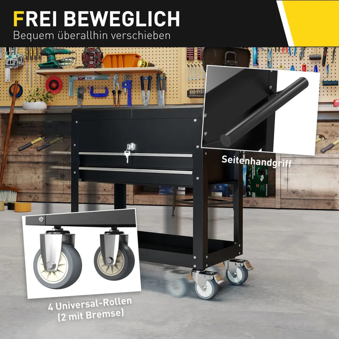 Homcom Gereedschapswagen 130L - 2 Lades - Zwart