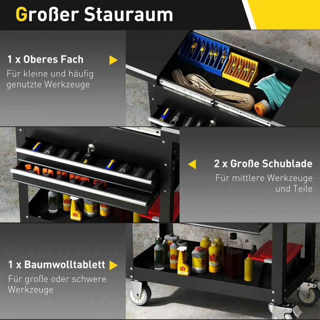 Homcom Gereedschapswagen 130L - 2 Lades - Zwart - afbeelding 6 van 6