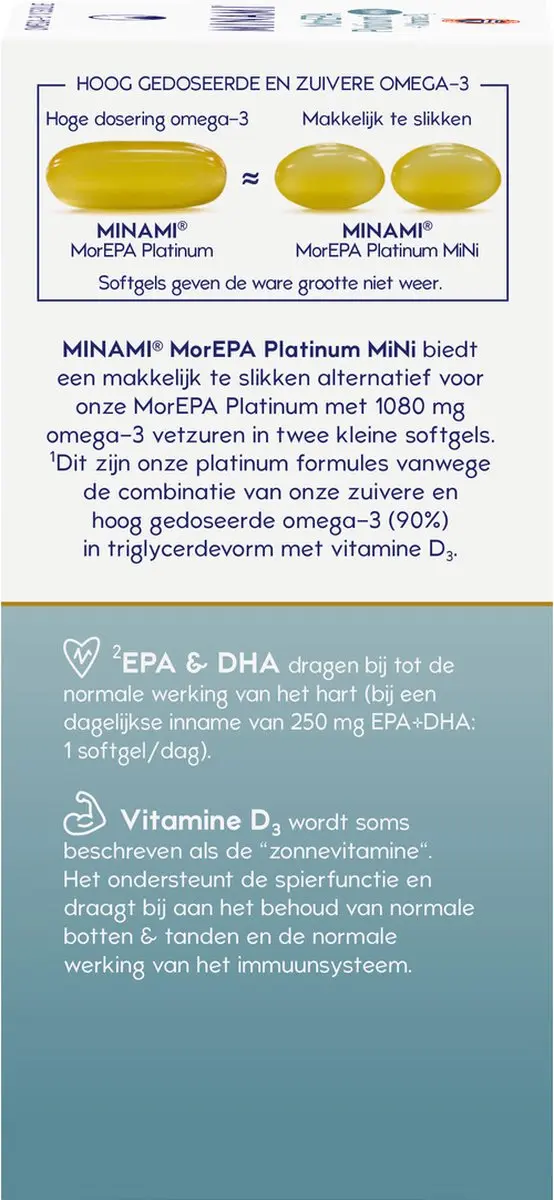 Minami MorEPA Platinum Mini + Vitamine D3 90 Softgels - afbeelding 6 van 6