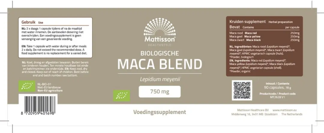 Mattisson Biologische Maca Blend 750mg - 90 Capsules