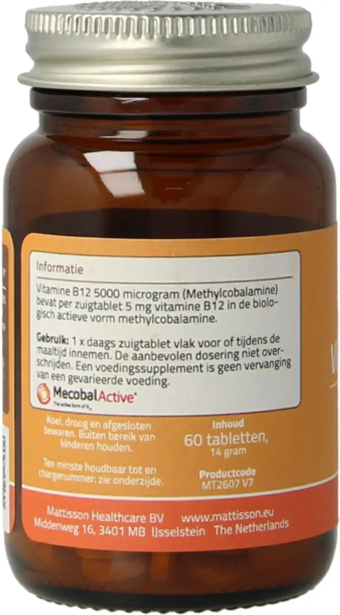 Mattisson Vitamine B12 5000 mcg Methylcobalamine - 60 Zuigtabletten