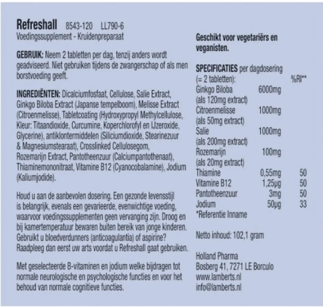 Lamberts Refreshall 120 Tabletten - 120mg