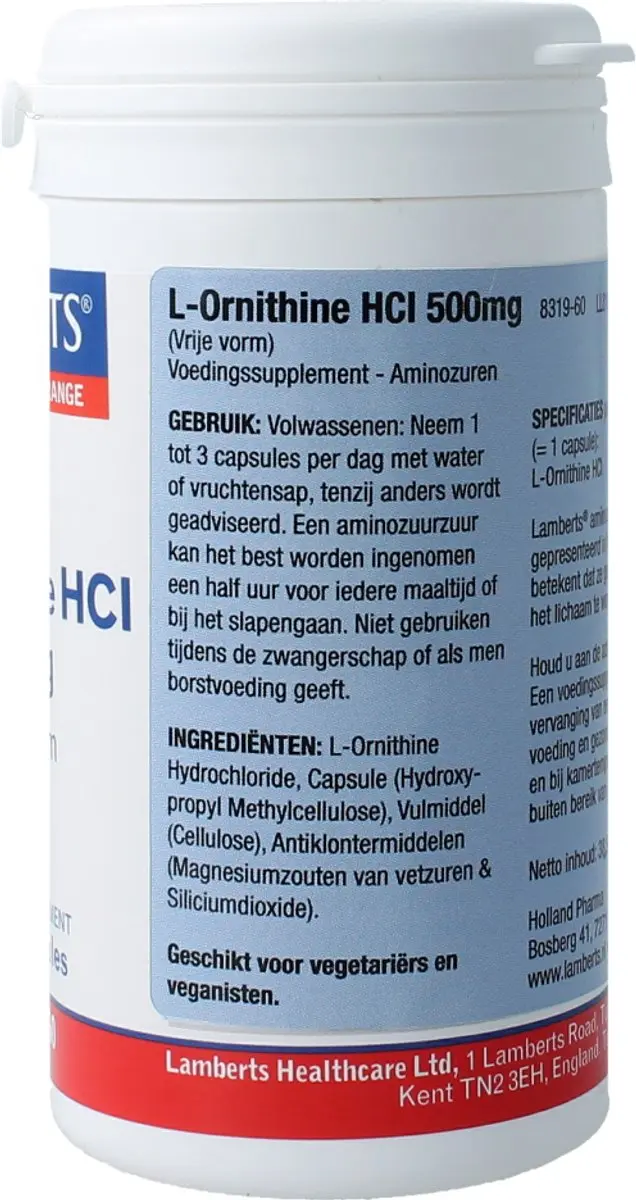 Lamberts L-Ornithine 500mg - 60 Capsules