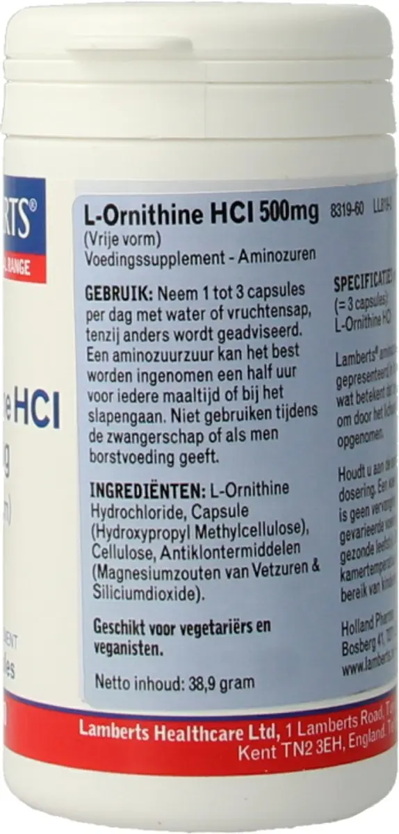 Lamberts L-Ornithine 500mg - 60 Capsules