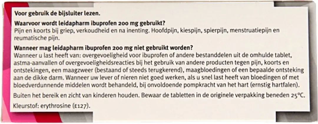 Leidapharm Ibuprofen 200mg - 40 Stuks