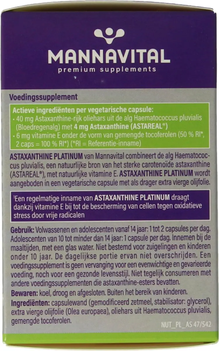 Mannavital Astaxanthine 60 Vegetarische Capsules