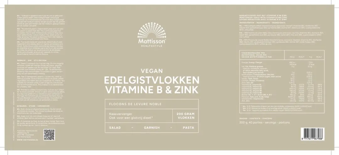Mattisson Edelgistvlokken Vitamine B12 & Zink 200g