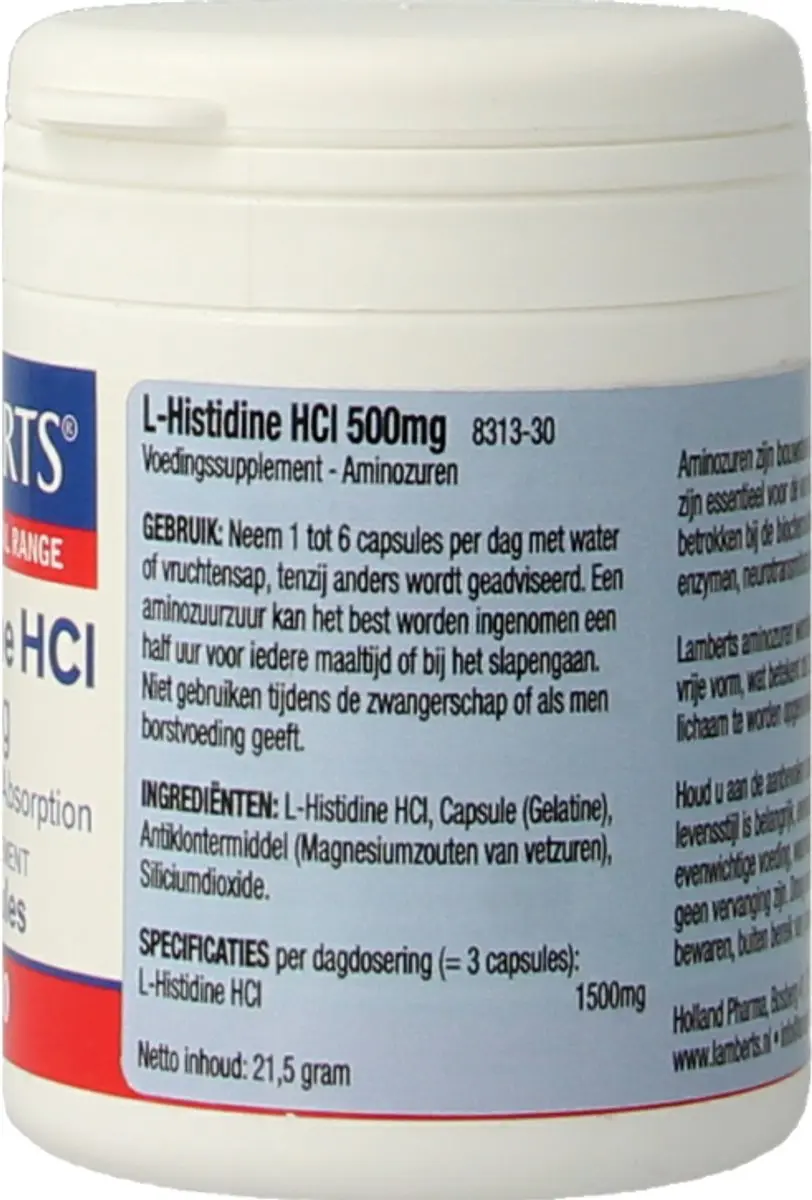 Lamberts L-Histidine 500mg - 30 Capsules