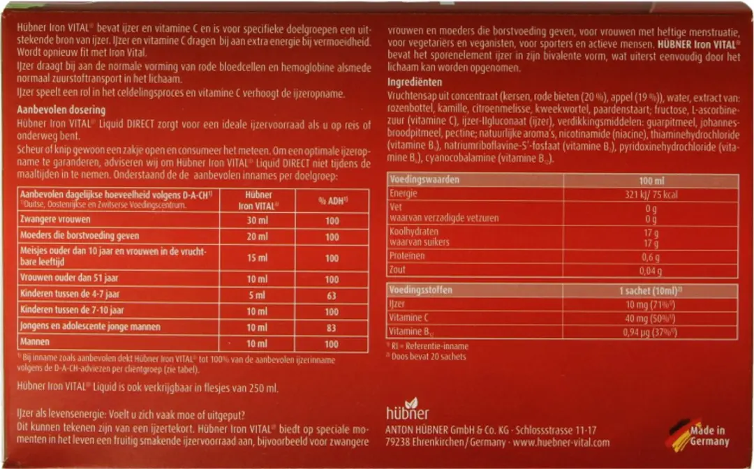 Hubner Iron Vital Vloeibaar IJzer 20x10ml